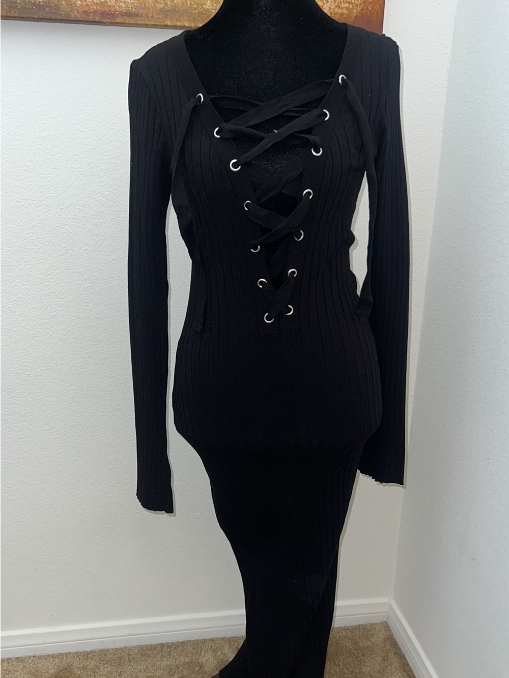 Forever 21 Black Ribbed Lace-Up Maxi Dress